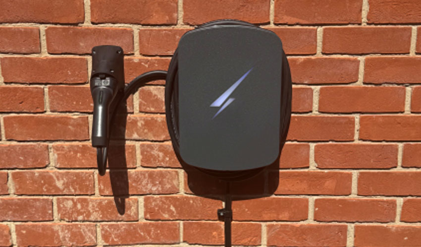 Neat domestic EV charger fitted on brick wall